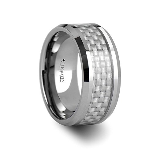 SPRINGFIELD White Carbon Fiber Inlay Tungsten Carbide Ring - 10mm - FREE Engraving