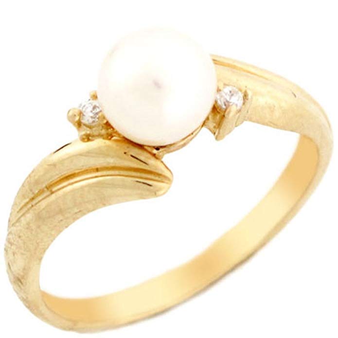 10k Solid Yellow Gold Freshwater Cultured Pearl & CZ Bypass Every Day Ring