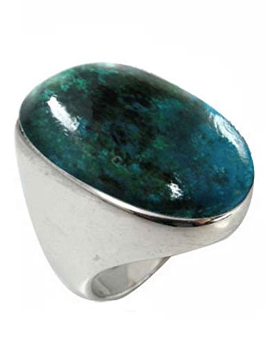 Sterling Silver Ring with Oval Chrysocolla Stone (BTS-NRB5973/CRY/R)