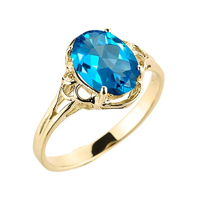 Modern Contemporary Rings Elegant 10k Yellow Gold December Birthstone Genuine Blue Topaz Gemstone Solitaire Ring