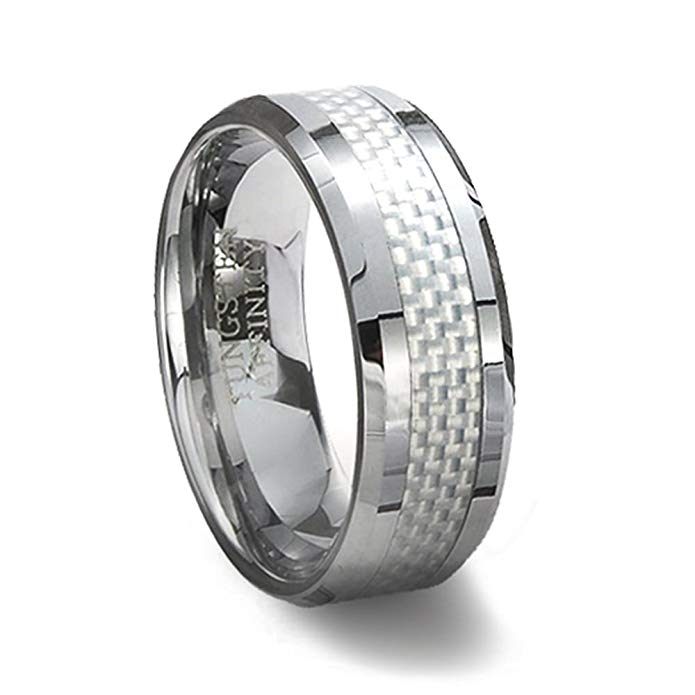 Tungsten Carbide Ring & White Carbon Fiber Inlay 7MM Width