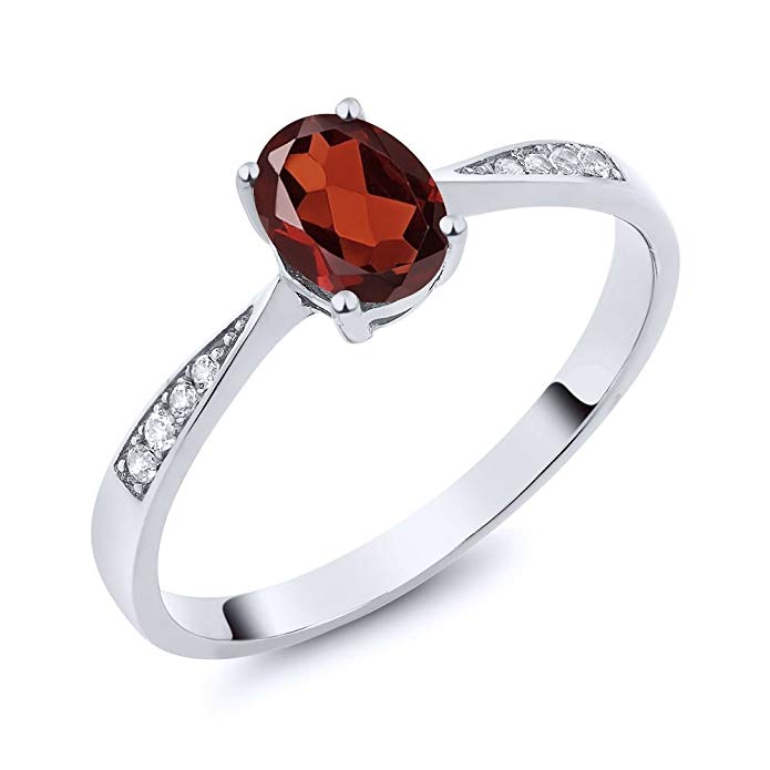 10K White Gold Diamond Ring with 0.96 Ct Oval Red Garnet (Available 5,6,7,8,9)