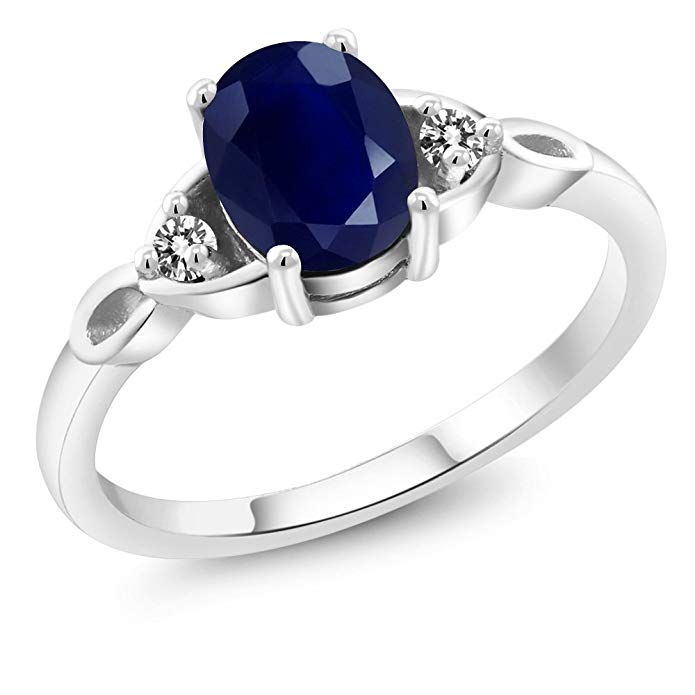 1.86 Ct Oval Blue Sapphire White Diamond 925 Sterling Silver Three Stone Ring (Available 5,6,7,8,9)