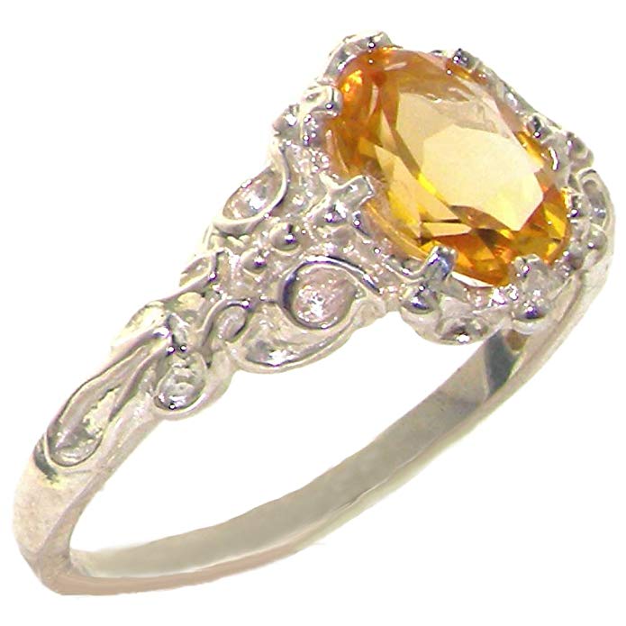 925 Sterling Silver Real Genuine Citrine Womens Band Ring