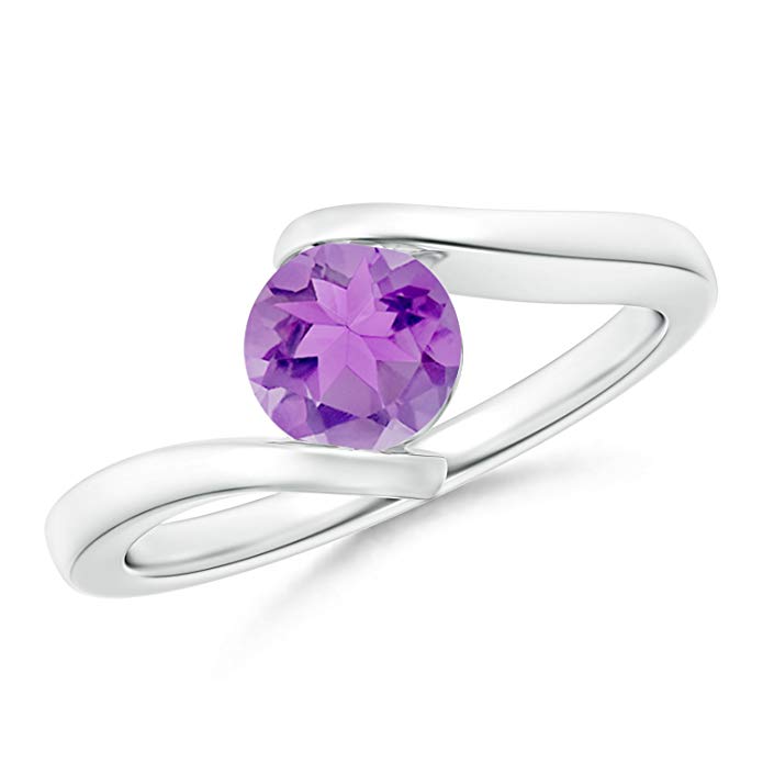 Bar-Set Solitaire Round Amethyst Bypass Ring (6mm Amethyst)