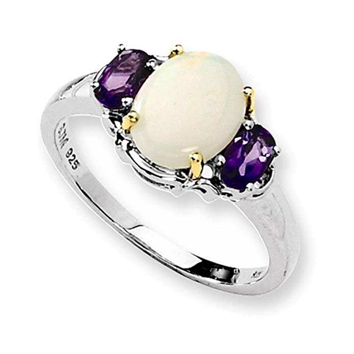 Jewelry Adviser Rings Sterling Silver & 14K Opal & Amethyst Ring