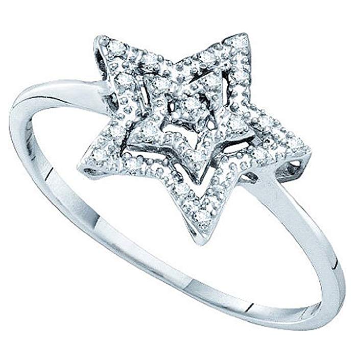 0.04 Carat (ctw) 10K White Gold Round Cut White Diamond Ladies Cluster Star Ring