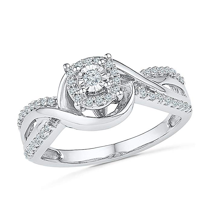 Sterling Silver White Round Diamond Fashion Ring