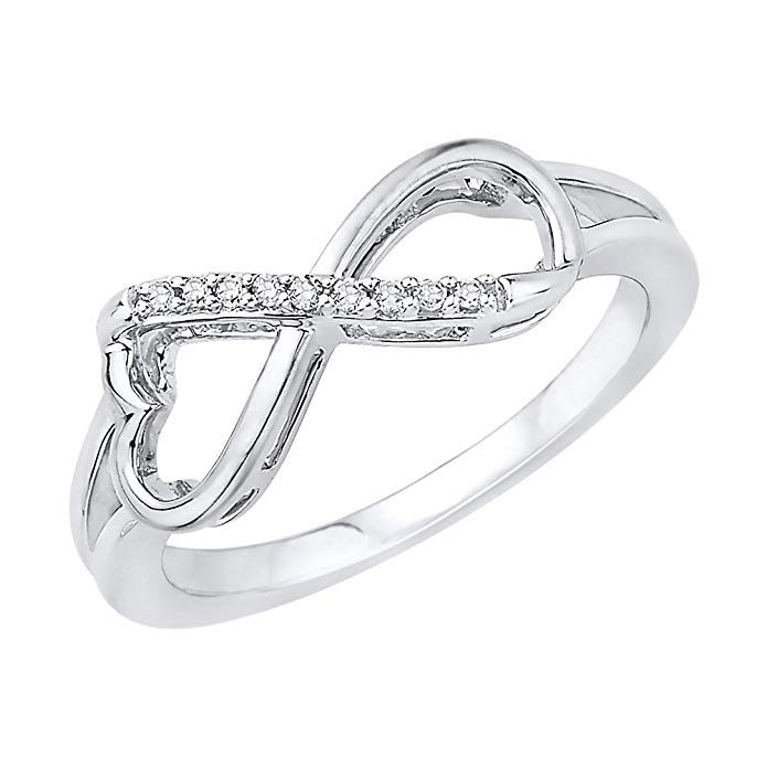 KATARINA Heart Shaped Infinity Diamond Ring in Sterling Silver (1/20 cttw) (Color-JK, Clarity-I1/I2)