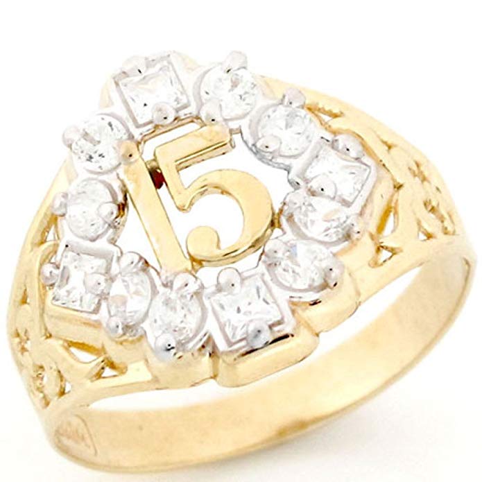 10k Gold CZ 15 Anos Quinceanera April Birthstone Ring