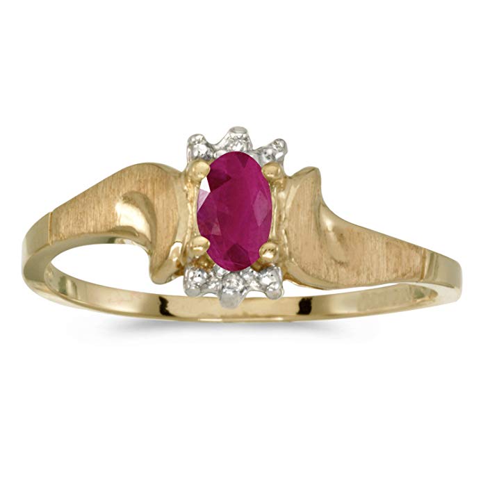 10k Yellow Gold Oval Ruby And Diamond Satin Finish Ring