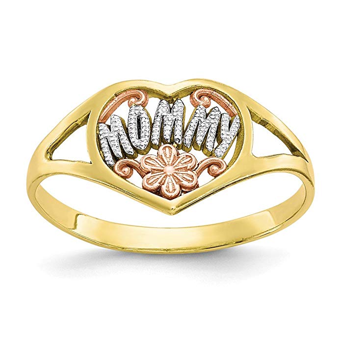 ICE CARATS 10kt Two Tone Yellow Gold Mommy Heart Band Ring S/love Fine Jewelry Ideal Gifts For Women Gift Set From Heart