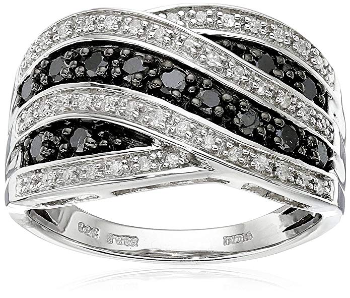 Sterling Silver Black and White Diamond Ring (1/2 cttw, I-J Color, I2-I3 Clarity)