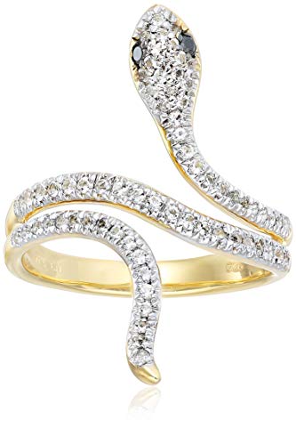Yellow Gold Plated Sterling Silver Snake Black Diamond Accent Ring