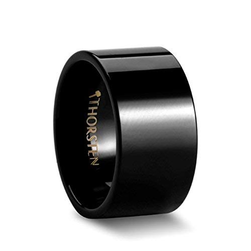 COLUMBIA Flat Polished Finish Black Tungsten Rings - 12mm
