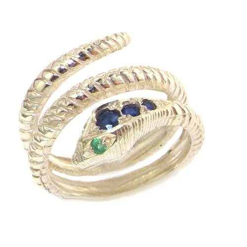 925 Sterling Silver Real Genuine Sapphire and Emerald Womens Band Ring