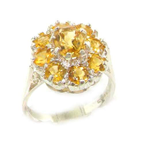 925 Sterling Silver Real Genuine Citrine Womens Band Ring