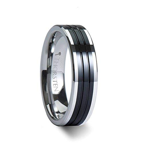 EDINBURGH Flat Grooved Tungsten Ring with Ceramic Inlay - 6mm