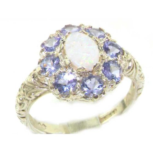 925 Sterling Silver Natural Opal and Tanzanite Womens Cluster Ring - Sizes 4 to 12 Available