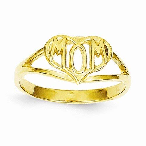 Solid 14k Yellow Gold Polished Mom Love Heart Ring (2 to 9mm)