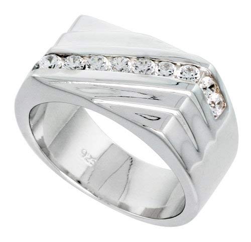 Gent's Perfect Quality Sterling Silver Brilliant Cut Cubic Zirconia Ring (Available in Sizes 8 to 13) size 9