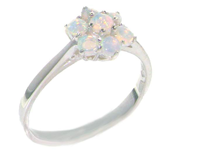 925 Sterling Silver Real Genuine Opal Womens Cluster Anniversary Ring