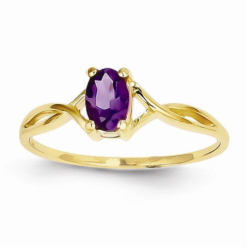 Solid 14k Yellow Gold Simulated Amethyst Simulated Birthstone Ring (1 to 6mm)