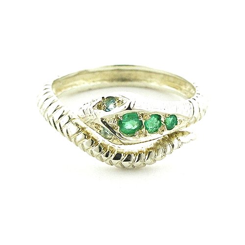 925 Sterling Silver Real Genuine Emerald and Blue Topaz Womens Band Ring