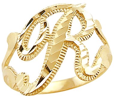 14k Yellow Gold Initial Letter Ring 