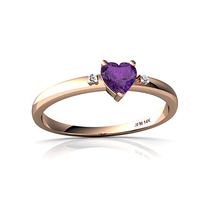 14kt Gold Amethyst and Diamond 4mm Heart Sweet and Petite Ring