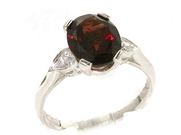 925 Sterling Silver Real Genuine Garnet and Real Diamond Accented Womens Trilogy Anniversary Ring