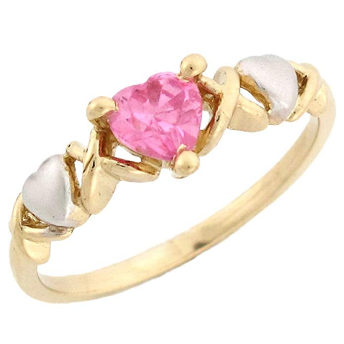 10k Gold Heart Shaped Simulated Birthstone Ring