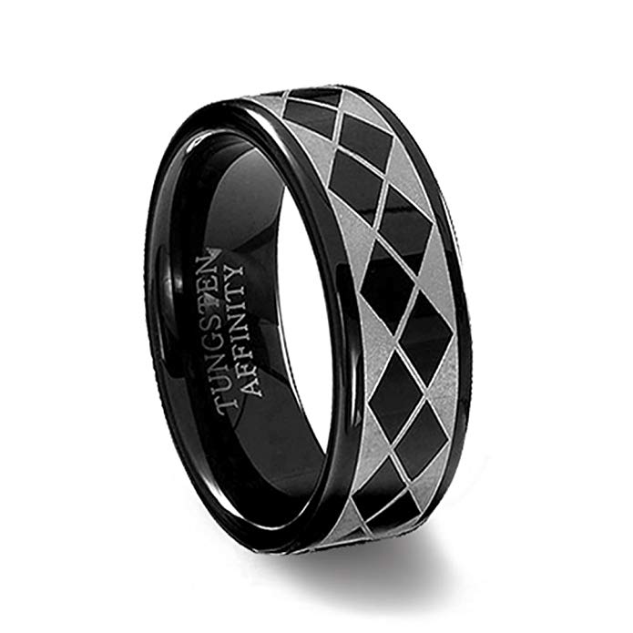 Black Tungsten Carbide Laser Designed Argyle Ring 8MM Width