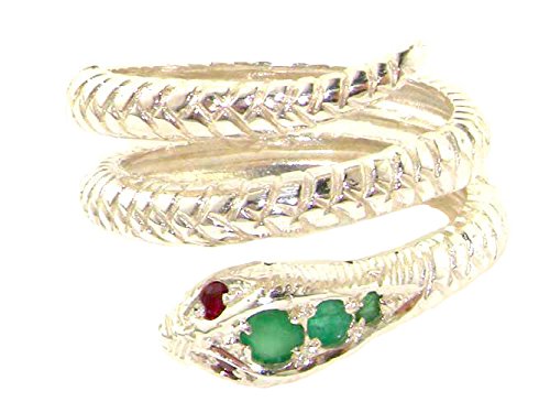 925 Sterling Silver Real Genuine Emerald and Ruby Womens Band Ring