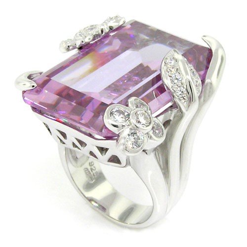 Flower/Butterfly Large Cocktail Ring -Lavender CZ & pav? .925 Sterling Silver