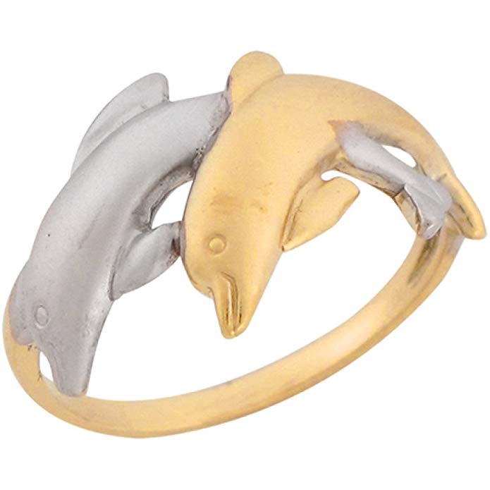 10k Real Two Tone Gold Sea Life Swimming Dolphin Lovers Nautical Ring