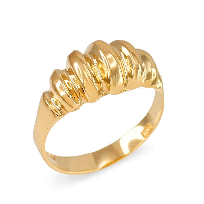 Modern Contemporary Rings Elegant Ribbed Dome Ring in Polished 10k Yellow Gold