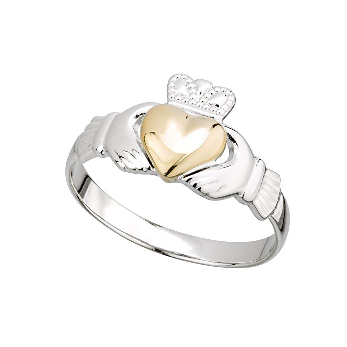 Womens Claddagh Ring Sterling Silver & 10K Gold Made in Ireland