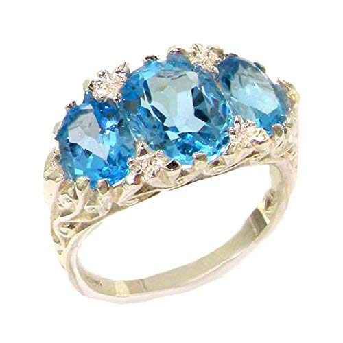 925 Sterling Silver Real Genuine Blue Topaz Womens Band Ring