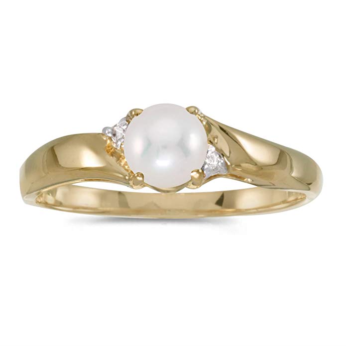10k Yellow Gold Freshwater Cultured Pearl And Diamond Ring