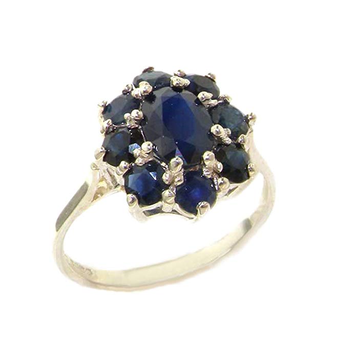 925 Sterling Silver Real Genuine Sapphire Womens Band Ring