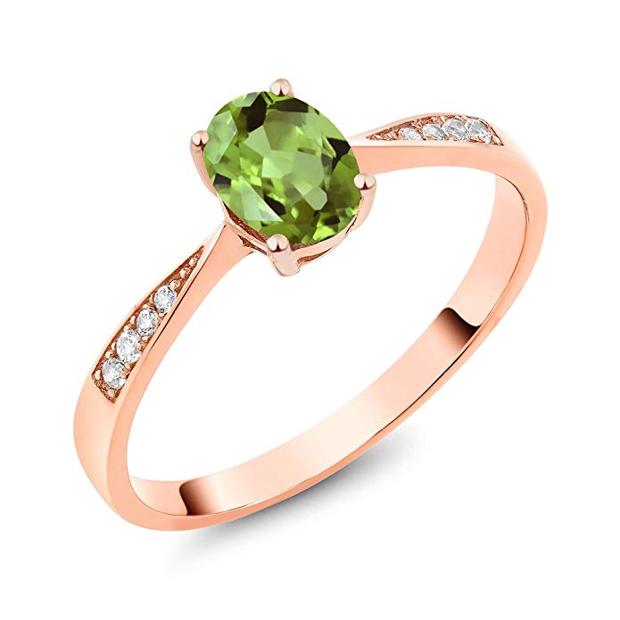 10K Rose Gold Green Peridot and Diamond Women's Ring 0.86 Ctw Oval (Available 5,6,7,8,9)