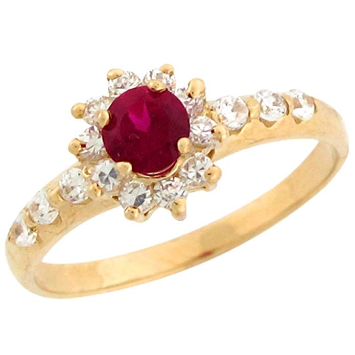 10k Real Gold White CZ Accent Simulated Garnet January Birthstone Ring