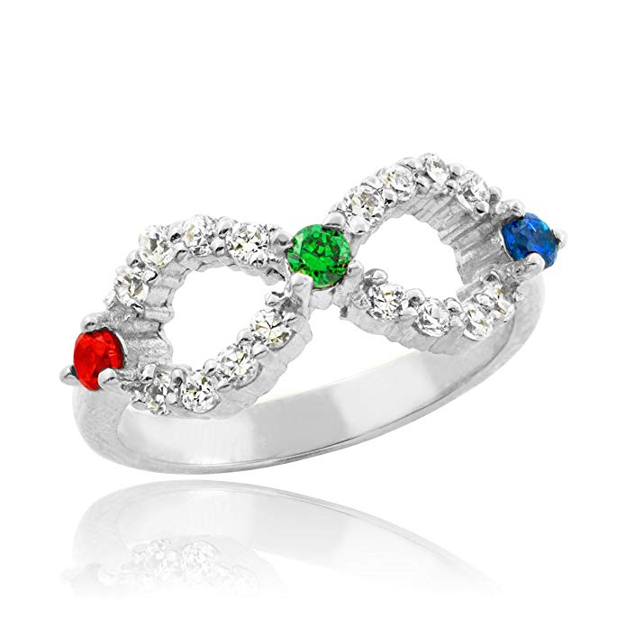 Fine 10k White Gold Mix-and-Match Birthstone CZ Mother's Infinity Ring