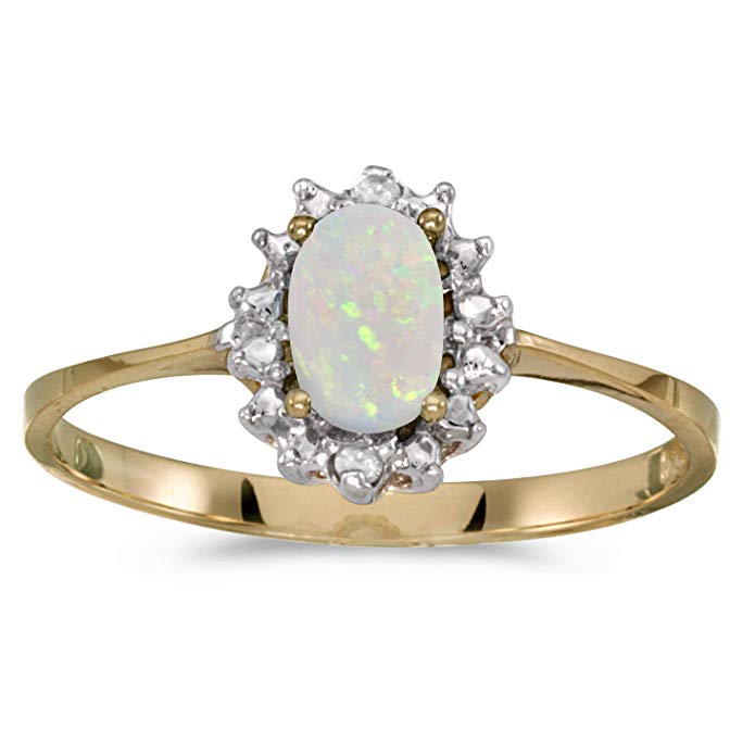 10k Yellow Gold Oval Opal And Diamond Ring