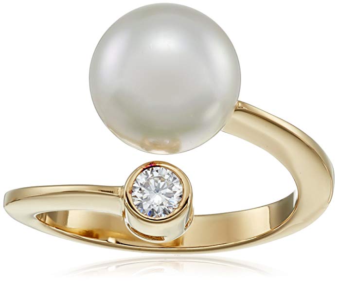 Majorica 10mm White Simulated Pearl and Cubic Zirconia Spiral Ring, Size 7