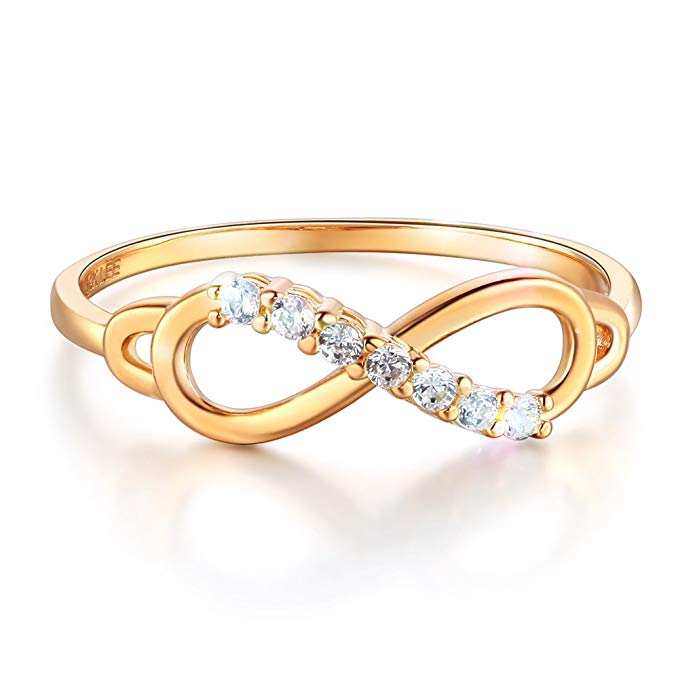 Wellingsale Ladies Solid 14k Yellow Gold Polished CZ Cubic Zirconia Infinity Right Hand Fashion Ring