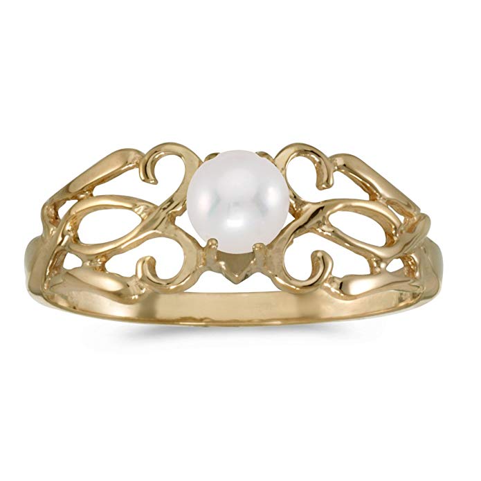 10k Yellow Gold Freshwater Cultured Pearl Filagree Ring
