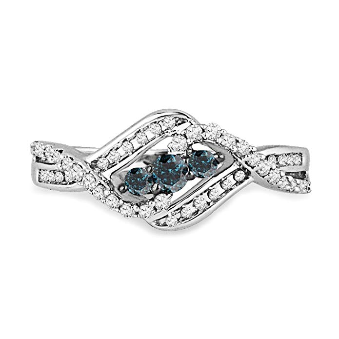 Sterling Silver Blue and White Round Diamond Twisted Fashion Ring (1/3 cttw)
