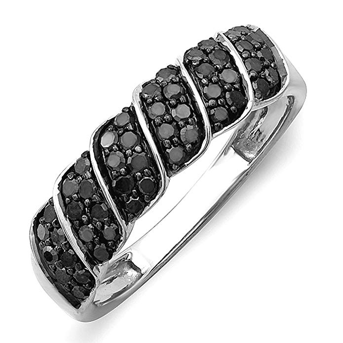 0.50 Carat (ctw) Sterling Silver Black Diamond Ladies Cocktail Right Hand Ring 1/2 CT